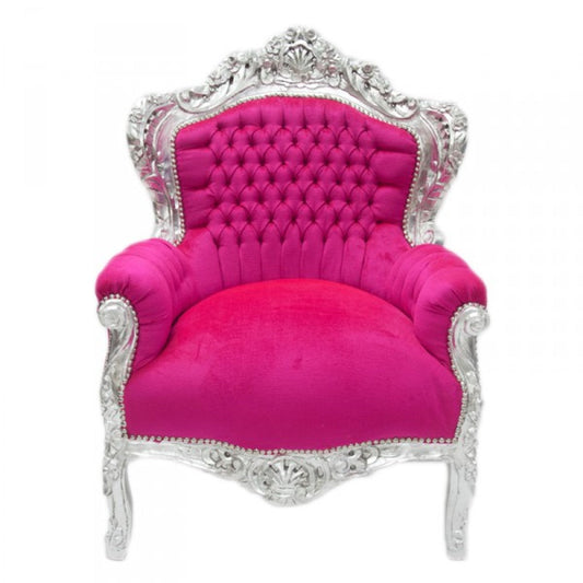 Barock Sessel King Pink / Silber Möbel Antik Stil