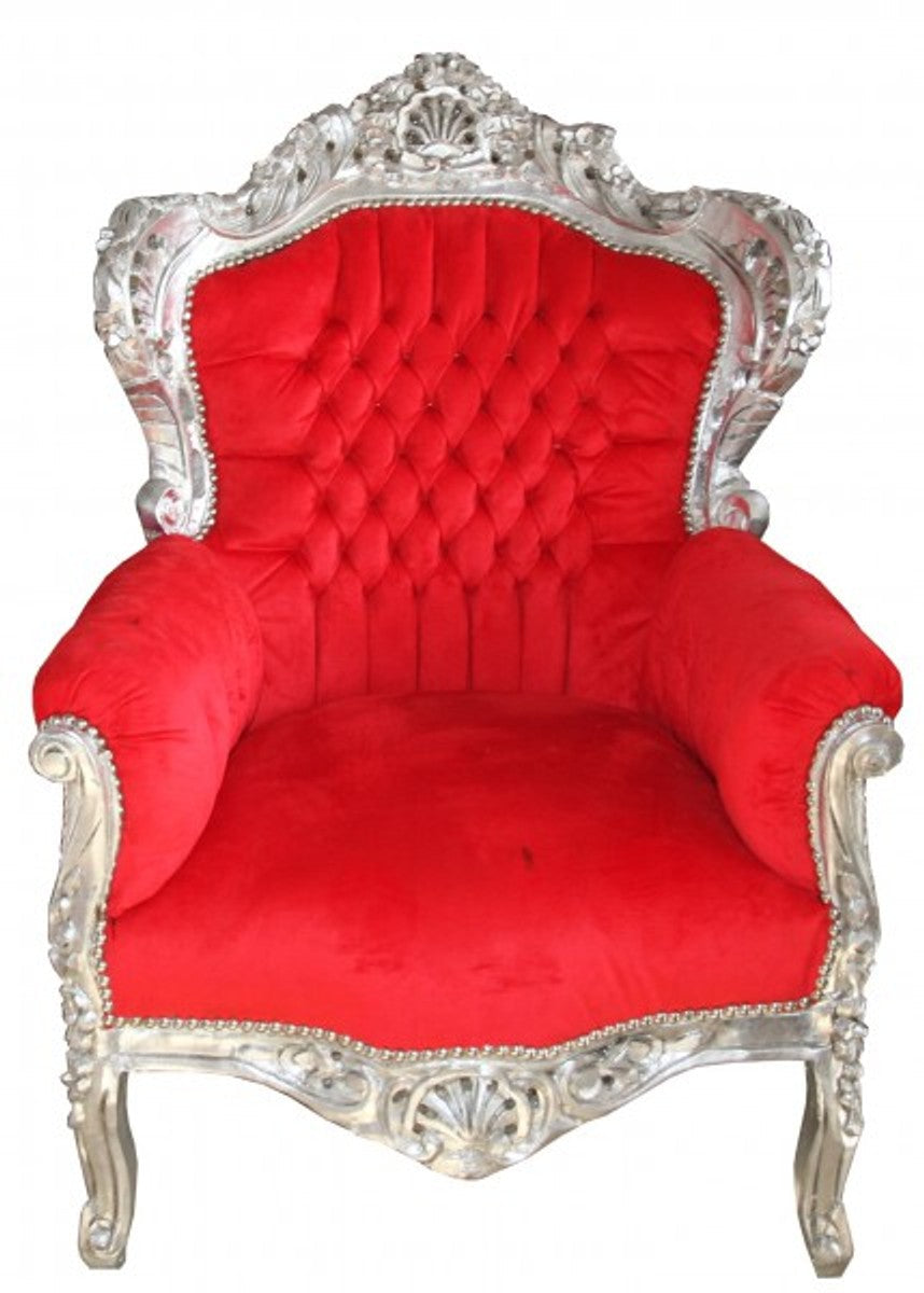 Barock Sessel King Rot / Silber 85 x 85 x H. 120 cm - Antik Stil Möbel