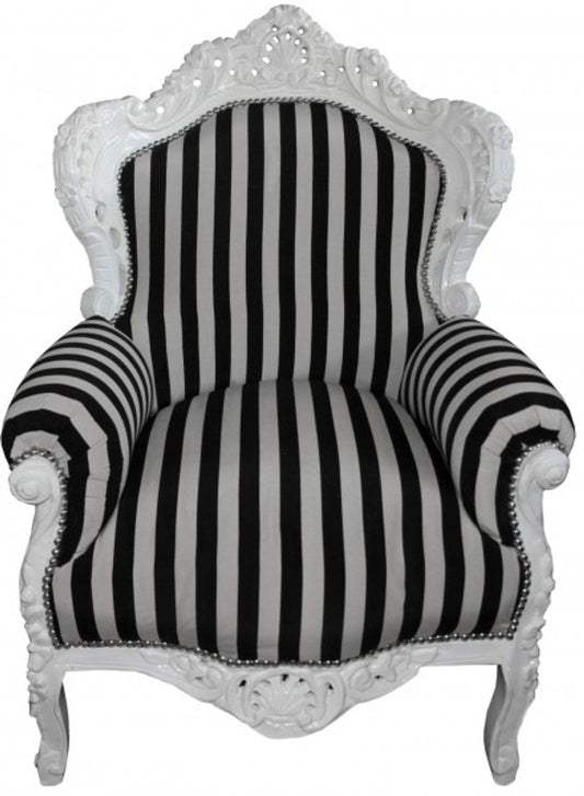 Barock Sessel King weiß mit schwarz-weißen Streifen 85 x 85 x H. 120 cm