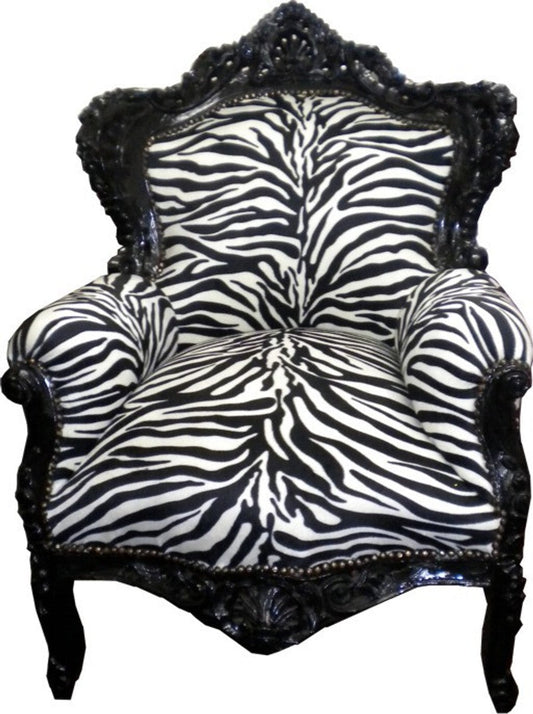Barock Sessel King Zebra / Schwarz 85 x 85 x H. 120 cm - Antik Stil Möbel