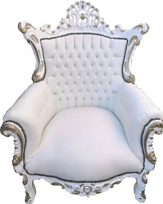 Barock Sessel Al Capone Weiß / Weiß mit Goldbemalung - Möbel Antik Stil