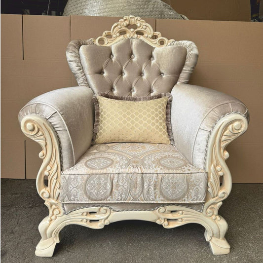 Barock Wohnzimmer Sessel Grau / Creme - Prunkvolle Barock Möbel