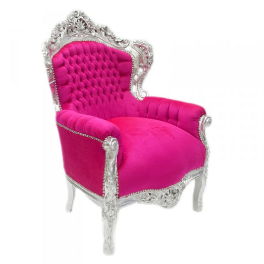 Barock Sessel King Pink / Silber 85 x 85 x H. 120 cm - Antikstil Möbel