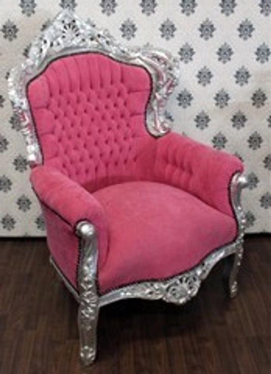 Barock Sessel King Rosa / Silber 85 x 85 x H. 120 cm - Barock Möbel