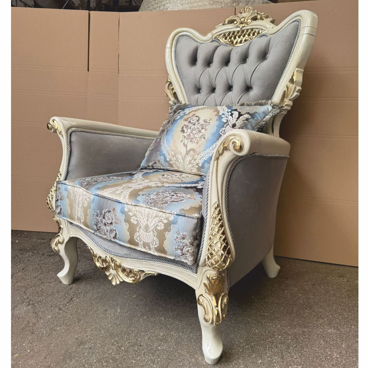 Barock Sessel Grau / Bunt / Creme / Gold - Prunkvolle Barock Möbel