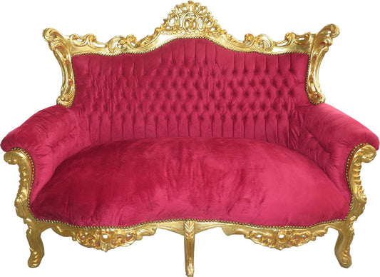 Barock 2er Sofa Master Bordeaux Rot / Gold - Wohnzimmer Möbel Loung Couch