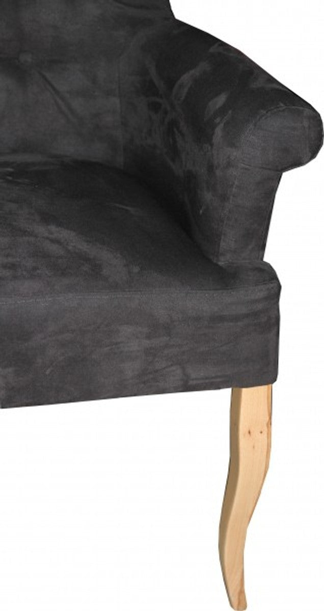 Designer Chesterfield Sitzbank / Sofa Dunkelgrau / Holzfarben - Retro Salon Möbel Barock