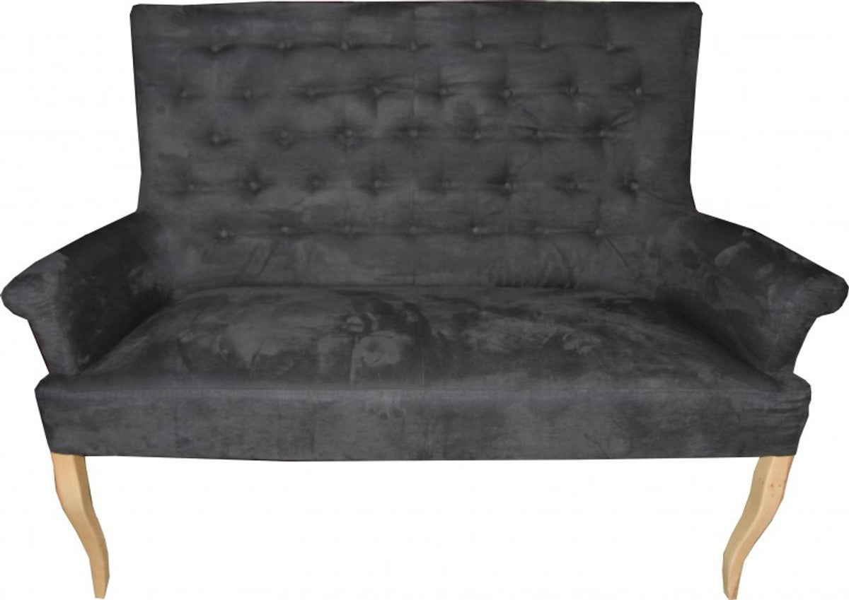 Designer Chesterfield Sitzbank / Sofa Dunkelgrau / Holzfarben - Retro Salon Möbel Barock