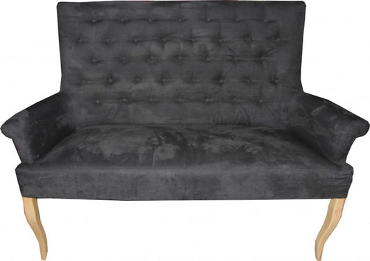 Designer Chesterfield Sitzbank / Sofa Dunkelgrau / Holzfarben - Retro Salon Möbel Barock