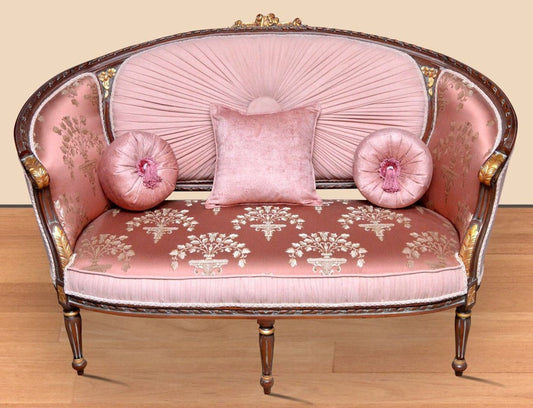 Barock Sofa Rosa Muster / Braun / Gold - Handgefertigtes Wohnzimmer Sofa im Barockstil - Prunkvolle Barock Wohnzimmer Möbel