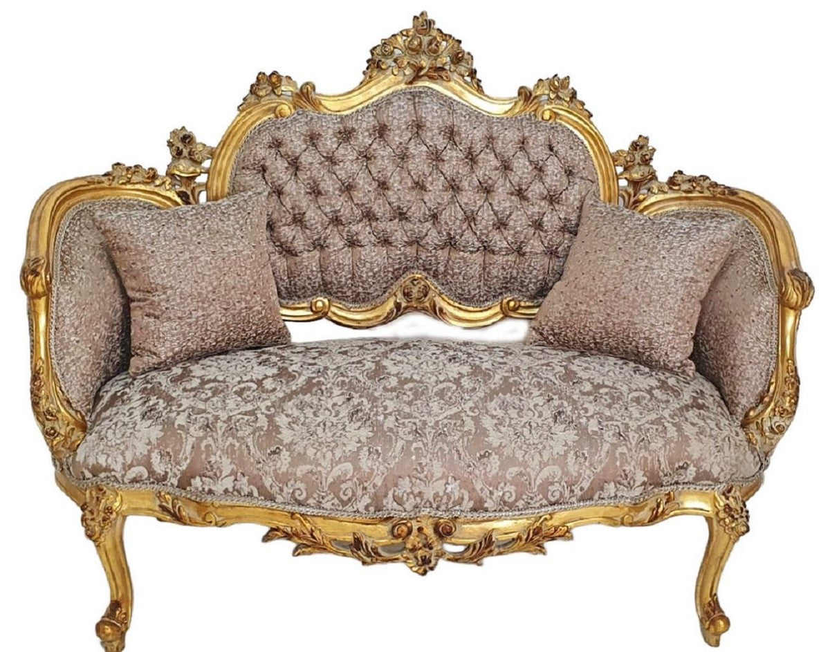 Barock Sofa Braun / Antik Gold - Prunkvolles Wohnzimmer Sofa im Barockstil - Wohnzimmer Möbel im Barockstil - Barock Möbel - Barock Einrichtung