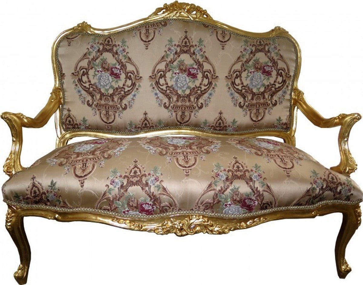 Barock Sofa Creme Muster / Gold - italienischer Stil - Barock Möbel - prunkvoll und ausgefallen!