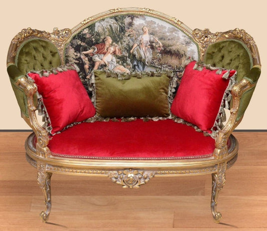 Barock Sofa Grün / Rot / Mehrfarbig / Gold - Handgefertigtes Wohnzimmer Sofa im Barockstil - Barock Wohnzimmer Möbel