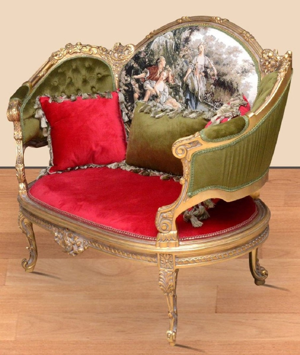 Barock Sofa Grün / Rot / Mehrfarbig / Gold - Handgefertigtes Wohnzimmer Sofa im Barockstil - Barock Wohnzimmer Möbel