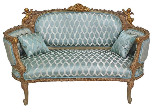 Barock Sofa Türkis / Antik Gold - Prunkvolles Wohnzimmer Sofa im Barockstil - Wohnzimmer Möbel im Barockstil - Barock Möbel - Barock Einrichtung