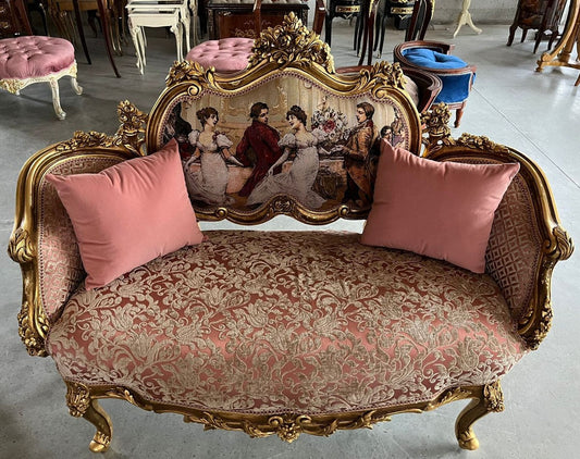 Barock Sofa Rosa / Mehrfarbig / Gold - Handgefertigtes Wohnzimmer Sofa im Barockstil - Prunkvolle Barock Möbel - Barockstil Wohnzimmer Möbel - Edel & Prunkvoll