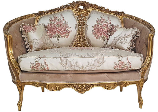 Barock Sofa Braun / Mehrfarbig / Antik Gold - Prunkvolles Wohnzimmer Sofa im Barockstil - Wohnzimmer Möbel im Barockstil - Barock Möbel - Barock Einrichtung