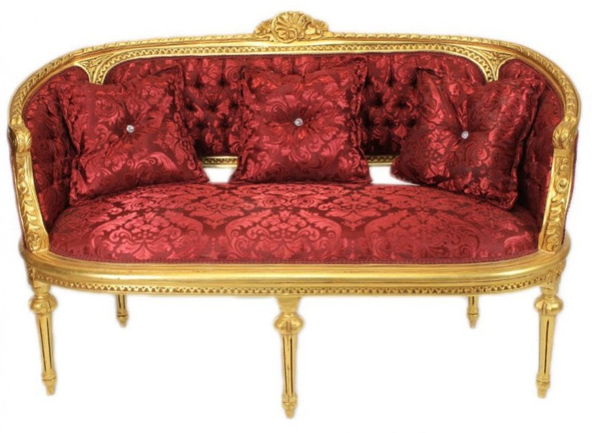 Barock Wohnzimmer Set Marseille Bordeaux Muster / Gold - Sofa + 2 Sessel