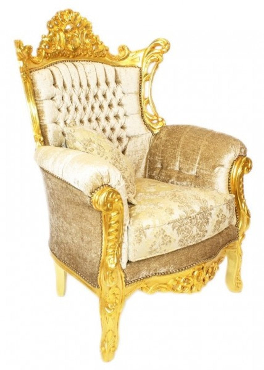 Barock Wohnzimmer Set Master Creme Samtstoff / Gold - 3er Sofa + 2 Sessel - Limited Edition!