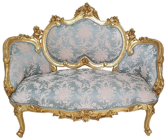 Barock Sofa Türkis / Rosa / Gold - Handgefertigtes Wohnzimmer Sofa im Barockstil - Wohnzimmer Möbel im Barockstil - Antik Stil Möbel - Prunkvolle Barock Möbel - Barock Einrichtung