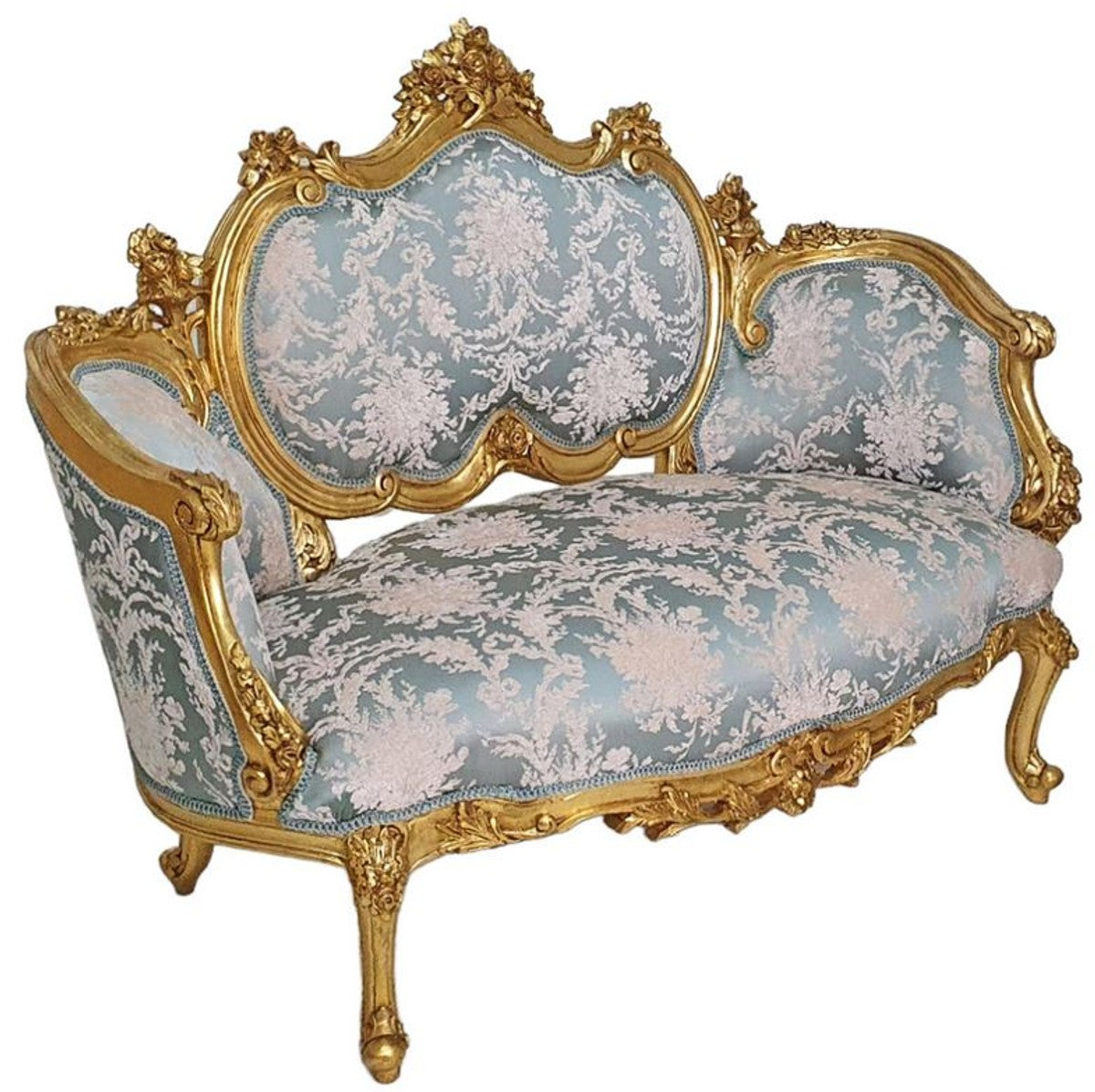 Barock Sofa Türkis / Rosa / Gold - Handgefertigtes Wohnzimmer Sofa im Barockstil - Wohnzimmer Möbel im Barockstil - Antik Stil Möbel - Prunkvolle Barock Möbel - Barock Einrichtung