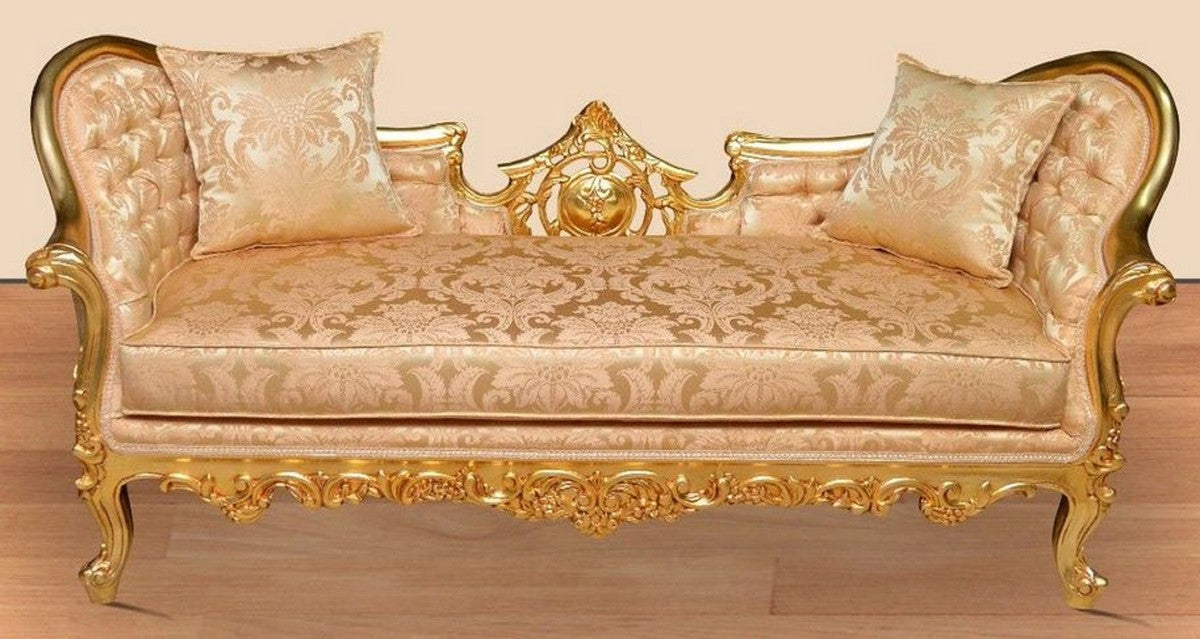 Barock Wohnzimmer Sofa Gold / Gold - Handgefertigte Lounge Couch mit edlem Muster - Barock Wohnzimmer Möbel