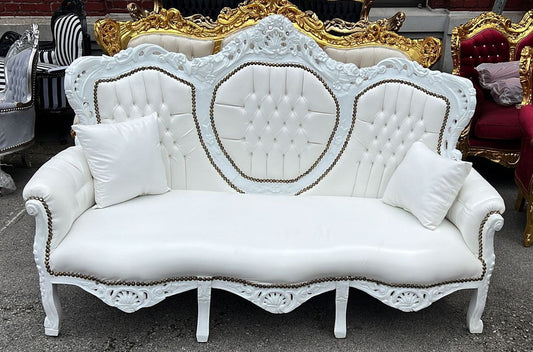 Barock Kunstleder Sofa Weiß 180 cm - Barock Wohnzimmer Möbel