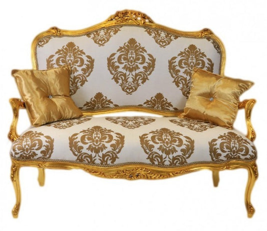 Barock Sofa Weiss-Gold Muster / Gold - italienischer Stil - Barock Möbel