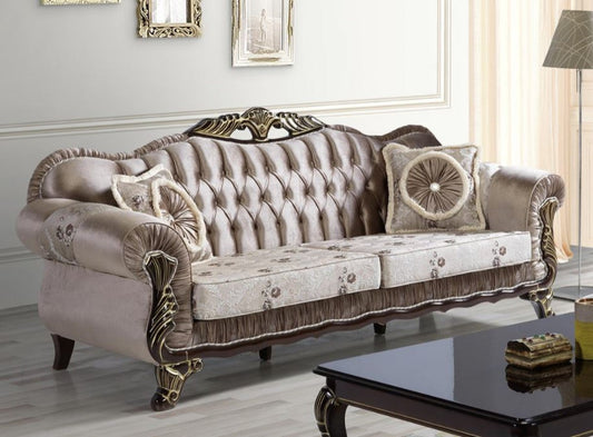 Barock Sofa Braun / Beige / Schwarz / Gold 230 x 84 x H. 100 cm - Prunkvolles Wohnzimmer Sofa mit Blumenmuster - Barockstil Möbel