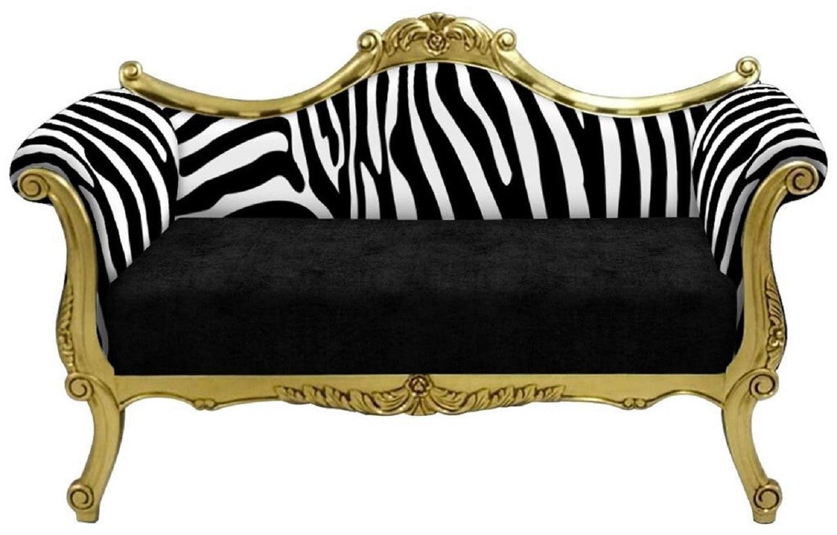 Barock Sofa mit Zebra Muster Schwarz / Weiß / Gold - Handgefertigtes Wohnzimmer Sofa im Barockstil - Barock Wohnzimmer Möbel