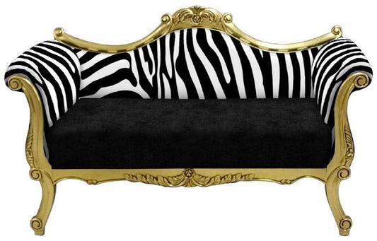 Barock Sofa mit Zebra Muster Schwarz / Weiß / Gold - Handgefertigtes Wohnzimmer Sofa im Barockstil - Barock Wohnzimmer Möbel