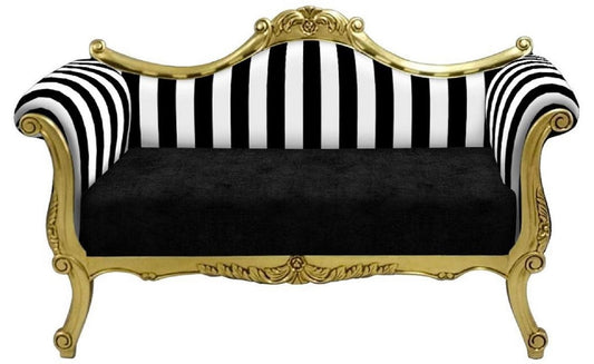 Barock Sofa mit Streifen Schwarz / Weiß / Gold - Handgefertigtes Wohnzimmer Sofa im Barockstil - Barock Wohnzimmer Möbel