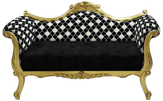 Barock Sofa mit Muster Schwarz / Weiß / Gold - Handgefertigtes Wohnzimmer Sofa im Barockstil - Barock Wohnzimmer Möbel