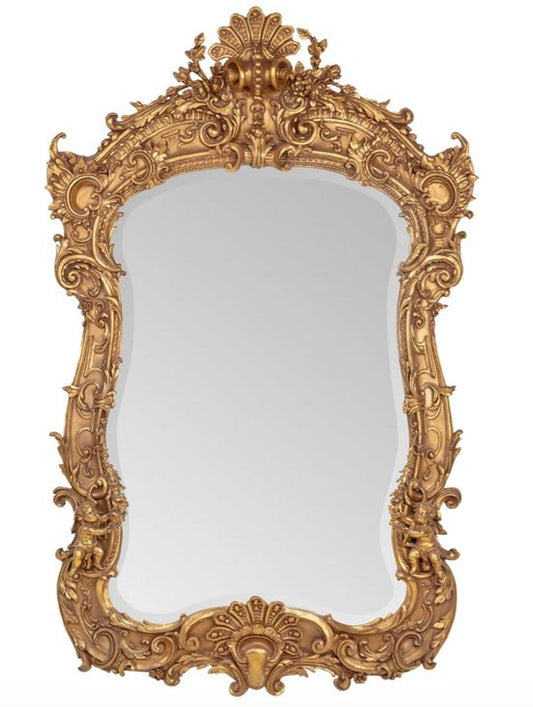 Prunkvoller Barock Spiegel Gold 188 x 120 cm mit Engelsmotiven - Antik Stil - Schwere Ausführung