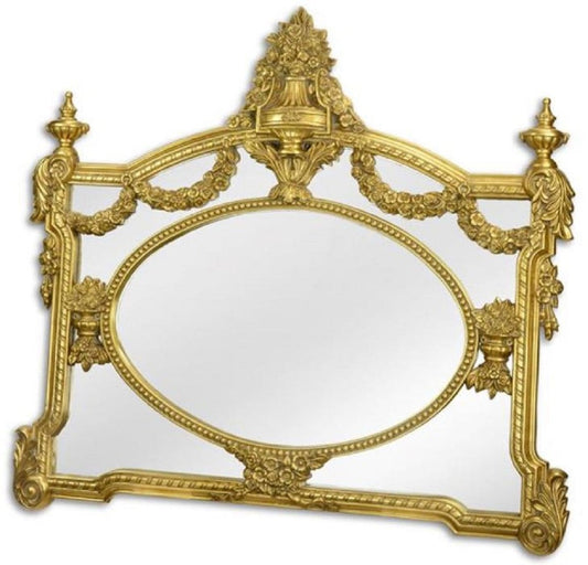 Barock Spiegel Gold 131 x H. 116,5 cm - Garderoben Spiegel - Wohnzimmer Spiegel - Prunkvoller Wandspiegel im Barockstil