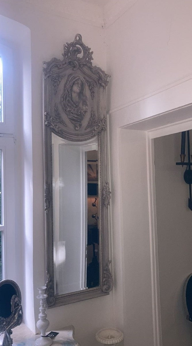 Barock Spiegel Madonna Grau - Handgefertigter Antik Stil Wandspiegel - Garderoben Spiegel - Wohnzimmer Spiegel - Barock Möbel