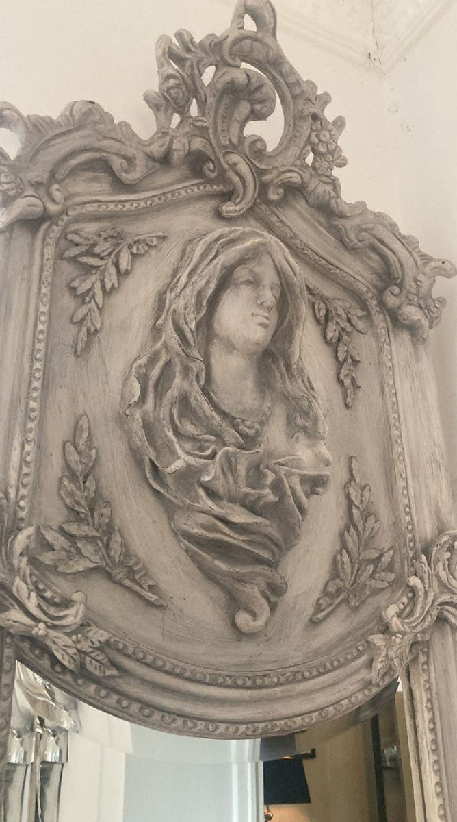 Barock Spiegel Madonna Grau - Handgefertigter Antik Stil Wandspiegel - Garderoben Spiegel - Wohnzimmer Spiegel - Barock Möbel