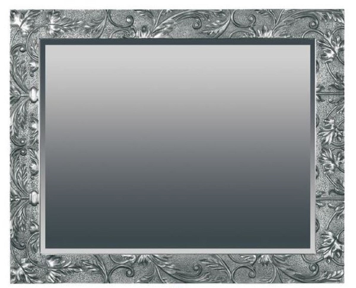 Barock Spiegel Silber 110 x H. 90 cm - Rechteckiger Wandspiegel im Barockstil - Prunkvoller Antik Stil Garderoben Spiegel - Barock Interior - Handgefertigte Barock Möbel