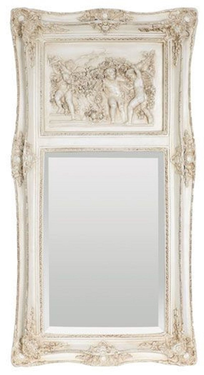 Barock Spiegel Antik Weiß / Beige 61 x H. 117 cm - Rechteckiger Wandspiegel im Barockstil - Prunkvoller Antik Stil Garderoben Spiegel - Barock Interior - Handgefertigte Barock Möbel