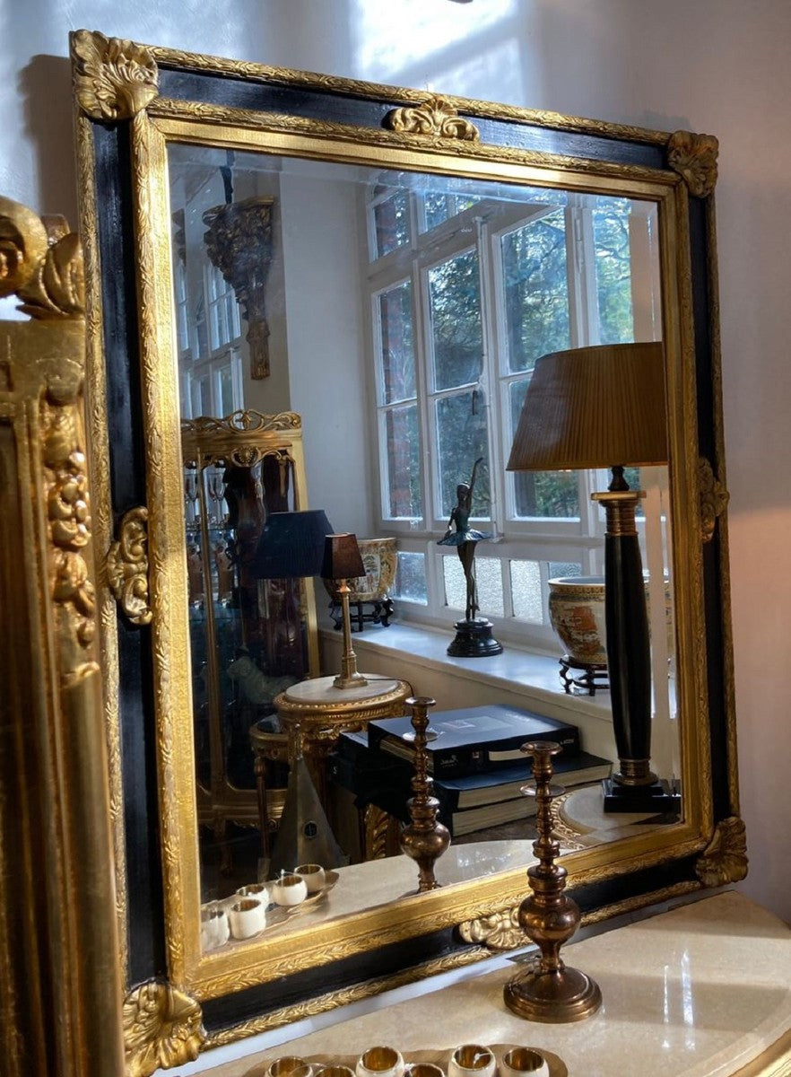 Barock Spiegel Gold / Schwarz - Barockstil Spiegel mit Verzierungen - Barock Garderoben Spiegel - Rechteckiger Barockstil Wandspiegel - Barock Möbel - Möbel Barockstil