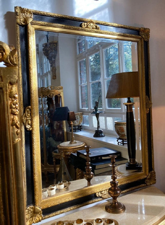 Barock Spiegel Gold / Schwarz - Barockstil Spiegel mit Verzierungen - Barock Garderoben Spiegel - Rechteckiger Barockstil Wandspiegel - Barock Möbel - Möbel Barockstil