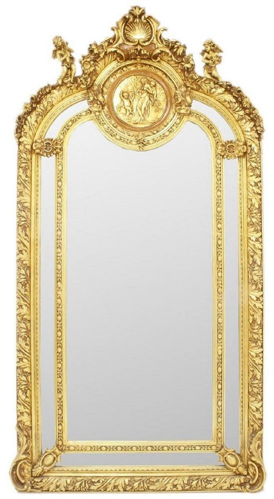 Barock Spiegel Gold 105 x H. 210 cm - Prunkvoller Wandspiegel im Barockstil - Antik Stil Garderoben Spiegel - Wohnzimmer Spiegel - Barock Möbel