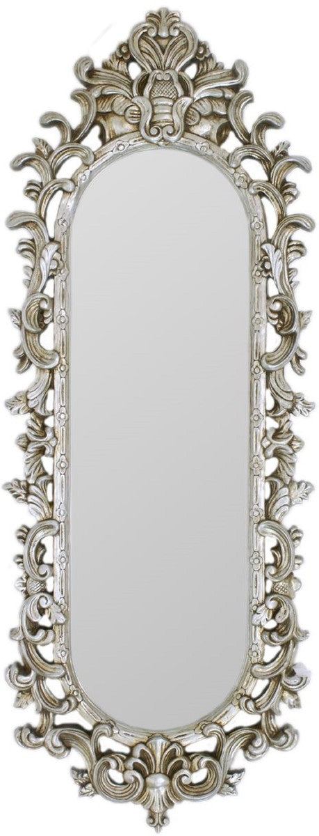 Barock Spiegel Silber 40 x H. 130 cm - Prunkvoller Wandspiegel im Barockstil - Antik Stil Garderoben Spiegel - Wohnzimmer Spiegel - Barock Möbel