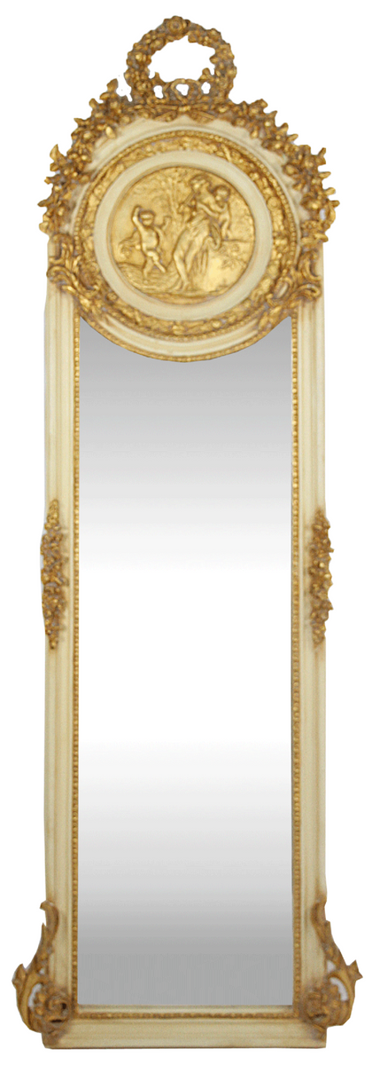 Barock Spiegel Creme / Gold 55 x H. 175 cm - Massiv und Schwer - Antik Stil Wandspiegel