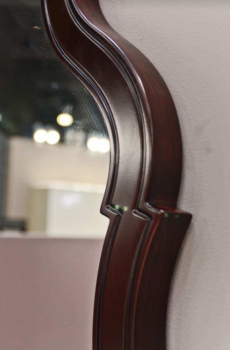 Art Deco Spiegel Dunkelbraun 89 x 3 x H. 89 cm - Eleganter Mahagoni Wandspiegel - Garderoben Spiegel - Wohnzimmer Spiegel - Art Deco Möbel