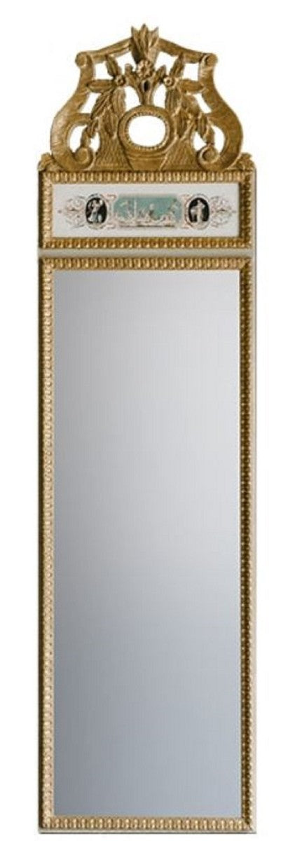 Wandspiegel Weiß / Mehrfarbig / Antik Gold 44,5 x H. 164 cm - Prunkvoller Spiegel im Neoklassischen Stil