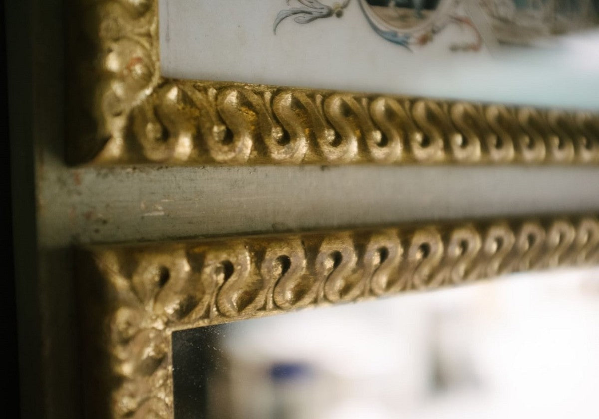 Wandspiegel Weiß / Mehrfarbig / Antik Gold 44,5 x H. 164 cm - Prunkvoller Spiegel im Neoklassischen Stil