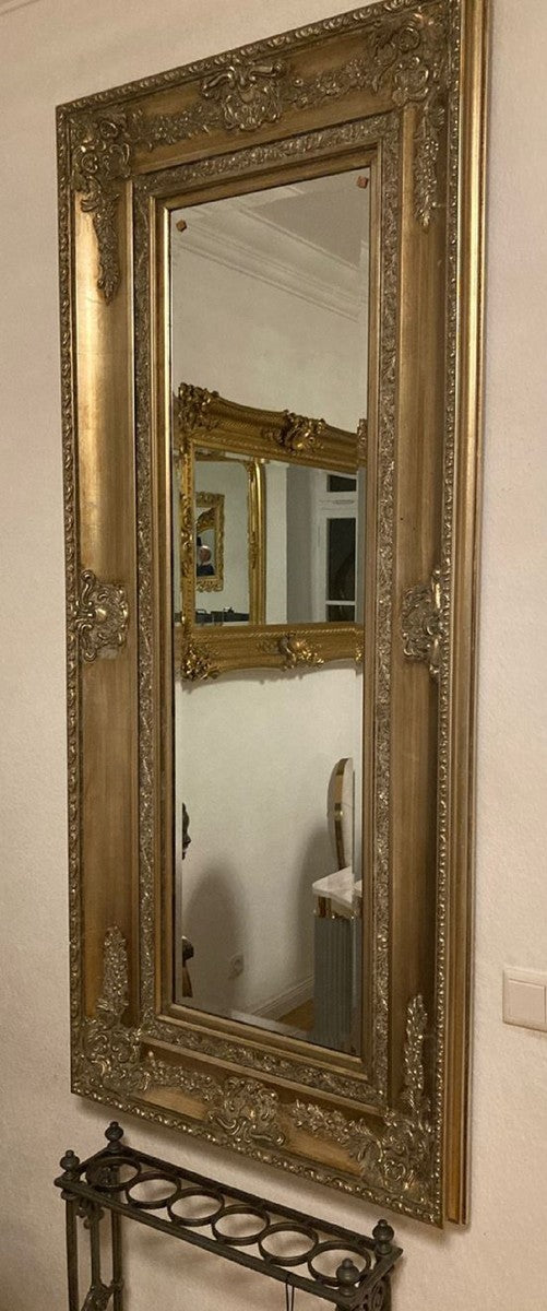 Barock Spiegel Gold - Rechteckiger Wandspiegel mit Verzierungen - Barockstil Wandspiegel - Barock Garderoben Spiegel - Barock Möbel - Möbel Barockstil - Edel & Prunkvoll