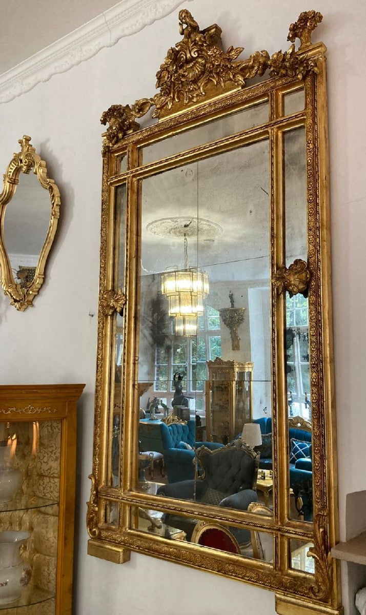 Barock Spiegel Gold / antikes Spiegelglas - Rechteckiger Wandspiegel mit eleganten Verzierungen - Barock Garderoben Spiegel - Barockstil Wandspiegel - Barock Möbel - Edel & Prunkvoll