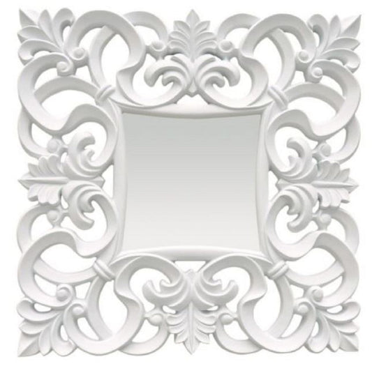 Barock Spiegel Weiß 76 x H. 76 cm - Quadratischer Wandspiegel im Barockstil - Prunkvoller Antik Stil Garderoben Spiegel - Barock Interior - Barock Möbel